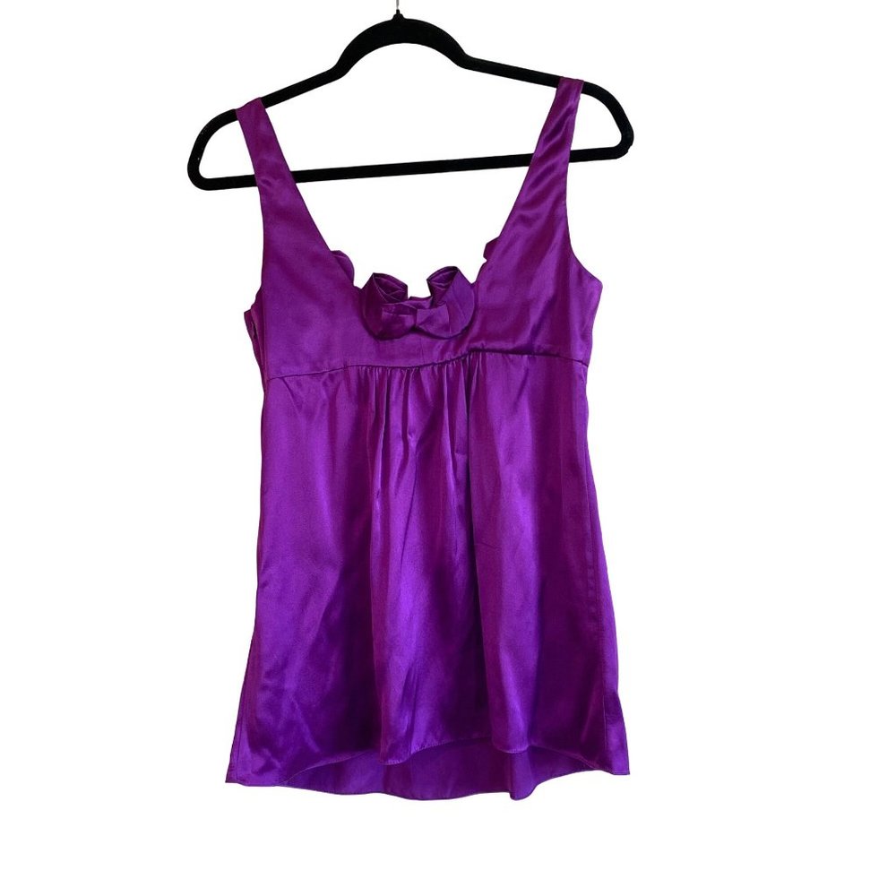 Rebecca Taylor Silk Purple Flower Rose Accent Sleeveless Blouse Top 4 Small ** - Picture 5 of 15